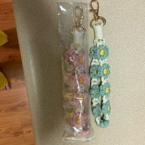 Blue and pink macrame keychain